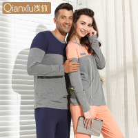 浅休春季睡衣 情侣拼接家居服套装 女士莫代尔睡衣两件套