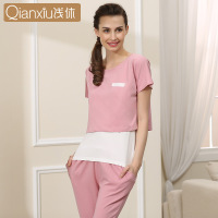 浅休女士短袖短裤睡衣 莫代尔睡衣 女士透气家居服三件套