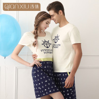 浅休女士印花睡裙 夏季情侣纯棉睡衣套装 女士睡衣