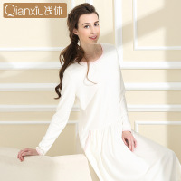 浅休春秋竹纤维睡裙 女式长袖休闲家居服