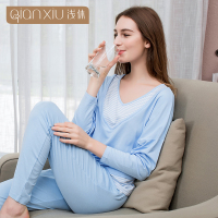 浅休品牌女条纹运动家居服套装莫代尔蝙蝠袖睡衣两件套