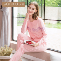 浅休家居服套装女新款纯色棉质休闲圆领宽松圆领睡衣女
