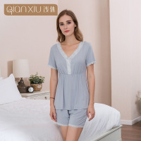 浅休竹纤维睡衣女士竹纤维家居服套装睡衣