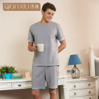 浅休夏季新款情侣睡衣 男士纯棉套装家居服 男士灰色纯棉睡衣