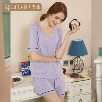 浅休竹纤维睡衣女短袖短裤套装简约家居服女士人棉睡衣