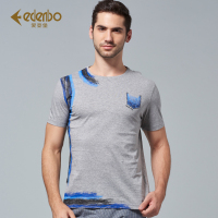 Edenbo/爱登堡2017夏新款男士双丝光纯棉短袖T恤青年圆领印花短T