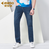 Edenbo/爱登堡男士牛仔裤中腰直筒修身牛仔长裤五袋款蓝色牛仔裤