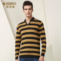 爱登堡男装针织衫套头V领条纹毛衣韩版修身休闲打底衫春季上衣服