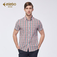 Edenbo/爱登堡2017夏季新款时尚休闲短袖衬衫纯棉透气格子衬衣男