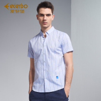 Edenbo/爱登堡商务休闲短袖衬衫男2018夏季青年格子薄款衬衣上衣