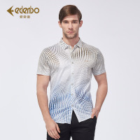 Edenbo/爱登堡2017夏季新款时尚休闲短袖衬衫印花波浪纹修身上衣