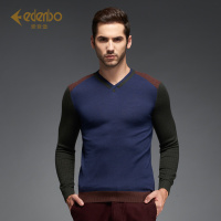 Edenbo/爱登堡男士接拼长袖针织衫套头v领打底保暖羊毛衫正品男装