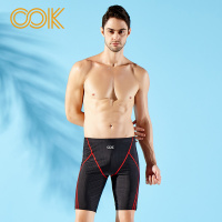OOK及膝排水线黑红撞色五分泳裤