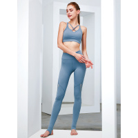 OOK瑜伽服套装运动内衣女士跑步防震无钢圈背心式无痕文胸弹力健身裤紧身踩脚瑜伽长裤两件套（海蓝）