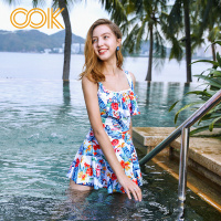 OOK连体裙式泳衣女 平角遮肚保守显瘦小胸聚拢女士温泉新款游泳衣