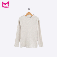 猫人女童长袖T恤舒绒棉中大童上衣花边圆领儿童秋衣条纹打底衫