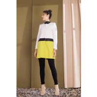 奥伦提(ORITICK)毛呢外套蓝白拼色女中长款