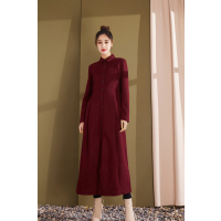 提(ORITICK)毛呢连衣裙枣红女长款