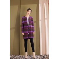 奥伦提(ORITICK)毛呢外套格子女中长款