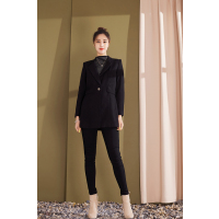 奥伦提(ORITICK)毛呢黑色外套女中长款