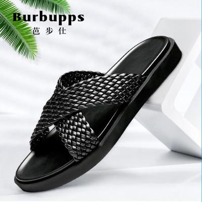 芭步仕(Burbupps)拖鞋男夏季真皮英伦时尚外穿人字拖沙滩罗马凉鞋男潮