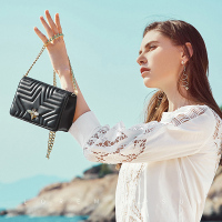 女包夏季新款潮小蜜蜂牛皮锁扣链条小方包百搭时尚单肩斜挎包