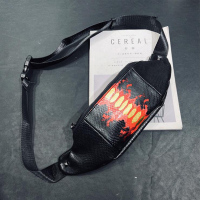 古思奇2020潮撞色个性男女挎包单肩包 新款皮质小腰包骑行后背包蛇纹X2083