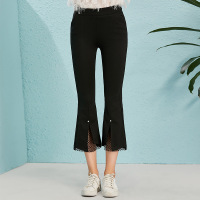 依尚街区裤子女学生宽松韩版ulzzang百搭2018秋新款网纱微喇叭裤