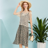 依尚街区带裙两件套女2018秋新款时尚套头线衫上衣花色中长裙