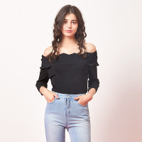 依尚街区bf一字肩上衣女2018秋新款超仙显瘦齿轮花边长袖针织衫