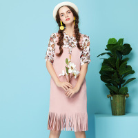 依尚街区小清晰两件套女2018新款甜美碎花流苏宽松显瘦时尚套装