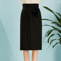 依尚街区ins超火的半身裙女2018秋新款纯色松紧腰系带毛球百褶裙