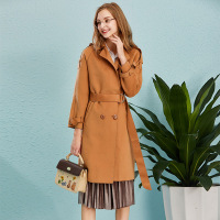 依尚街区chic上衣港味长袖女2018秋新款修身显瘦腰带中长款风衣