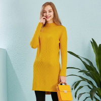 依尚街区网红毛衣女2018秋新款半圆领修身显瘦长袖中长款上衣潮