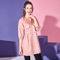 依尚街区小个子半袖风衣外套女2018秋新款是啊甜美纯色韩范上衣