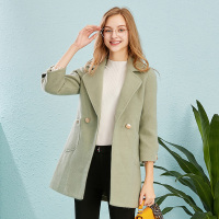 依尚街区呢子大衣女2018秋新款纯色两粒扣气质显瘦腰带长袖上衣