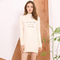 依尚街区pinko毛衣女2018秋新款气质修身字母中长款下摆开叉线衫