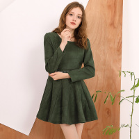 依尚街区ins超火的连衣裙2018新款纯色修身显瘦高腰长袖百褶裙潮