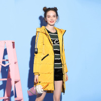 依尚街区韩范潮流羽绒服女2018冬新款时尚百搭黄色加厚连帽外套