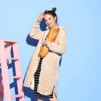 依尚街区纯色中长款金丝绒连帽外套女2018冬季新款时尚潮流棉服