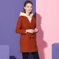 依尚街区双排扣毛呢外套女2018冬季新款时尚百搭纯色中长款大衣