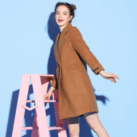 依尚街区甜美学院风纯色毛呢外套2018冬季新款时尚百搭中长大衣
