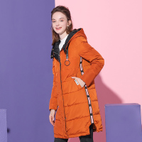 依尚街区学院风字母印花羽绒服女2018冬季新款时尚连帽中长外套