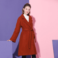 依尚街区喇叭袖呢子大衣女2018冬季新款时尚百搭纯色收腰外套潮