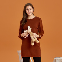 依尚街区初恋裙复古连衣裙2018新款时尚圆领长袖荷叶边钉珠裙子