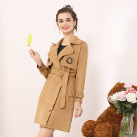 依尚街区卡其色大衣女2018冬季新款时尚百搭纯色高腰中长款外套
