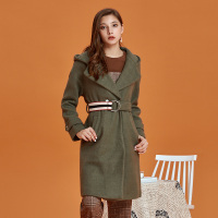 依尚街区气质时尚中长风衣外套女2018新款时尚百搭纯色修身大衣