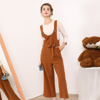 依尚街区背带裤两件套女2018冬新款气质优雅高腰直筒时尚套装潮