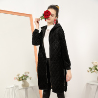 依尚街区纯色中长款金丝绒连帽外套女2018冬季新款时尚潮流棉服