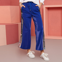 依尚街区阔腿裤女2019春新款时尚韩版高腰裤字母亮片银条休闲裤